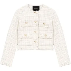 Chaqueta de mujer corta de tweed a cuadros con botones dorados