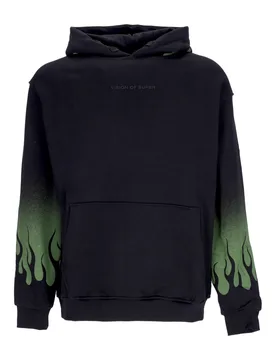 Felpa Cappuccio Uomo Negative Flames Hoodie Black/green - VISION OF SUPER - FashionsVida