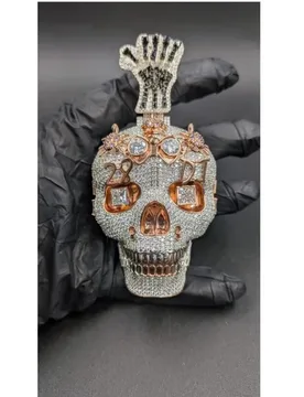 Luxury Iced-Out Skull Pendant with Rose Gold Accents, Mossanite-Set Eyes & Teeth Custom Hip-Hop Statement Jewelry Piece - Aliexpress - FashionsVida