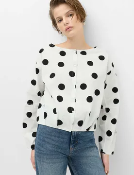 Pure Cotton Polka Dot Barrel Sleeve Blouse Black Mix female - M&S - FashionsVida