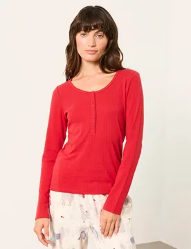 Pure Cotton Henley Pyjama Top Red female - Fatface - FashionsVida