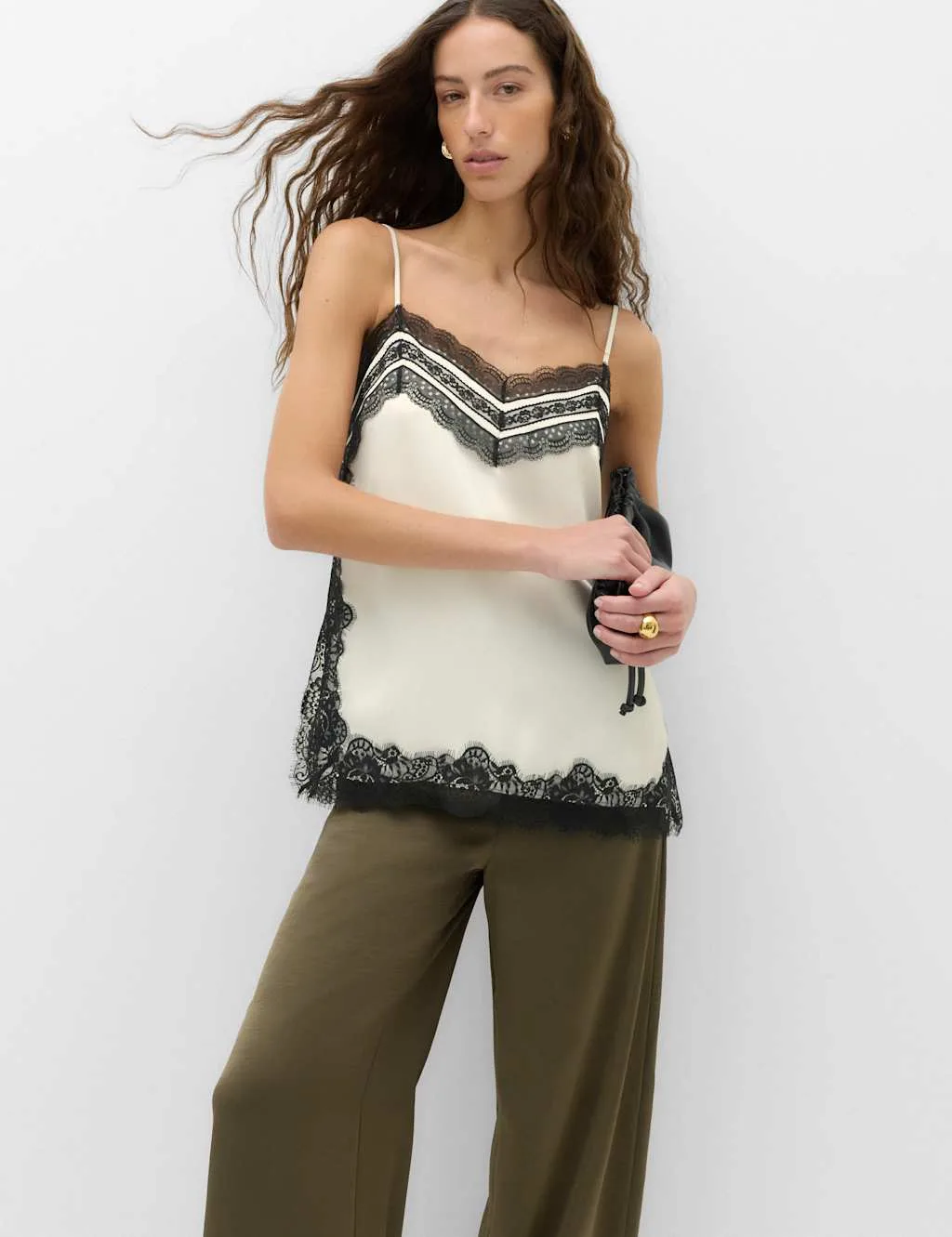Contrast Lace Trim Cami Top Ivory Mix female - M&S - FashionsVida