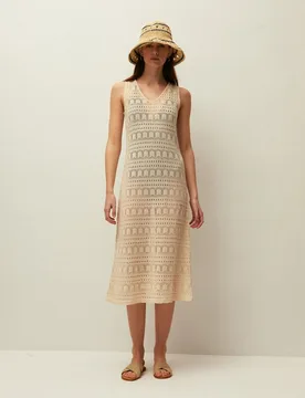 Vestido midi calado con cuello redondo y sin mangas - System Action - FashionsVida