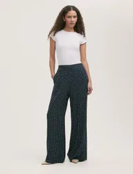 Polka Dot Wide Leg Trousers Navy Mix female