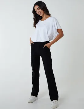 Womens Straight Leg Pocket Detail Cargo Jeans - Black Lace - Size 16 Uk - Blue Vanilla - FashionsVida