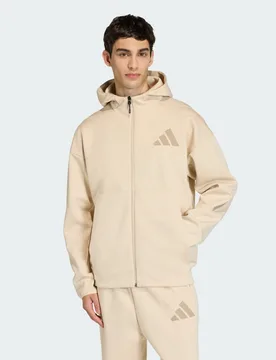 Mens Z.N.E. Full-Zip Hooded Track Jacket - Beige - Size Small - ADIDAS Sportswear - FashionsVida