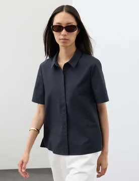 Pleated Collared Shirt with Cotton Dark Navy female - Autograph - FashionsVida