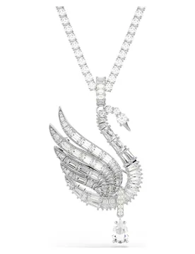 Pendente e spilla Vienna, Taglio misto, Cigno, Bianchi, Placcato rodio OS - Swarovski - FashionsVida