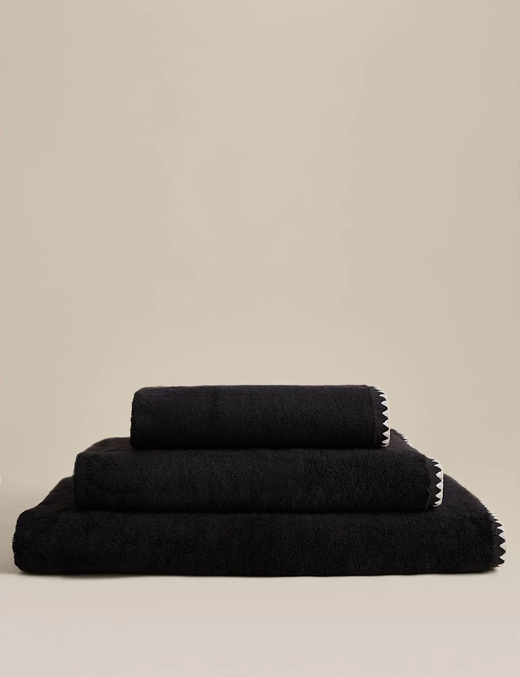 Egyptian Cotton Blanket Stitch Towel Black - M&S - FashionsVida