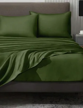Juego de ropa de cama de 4 piezas color verde militar sólido, fácil de cuidar, juego de ropa de cama suave, incluye sábana ajustable (1 sábana pla - Shein - FashionsVida