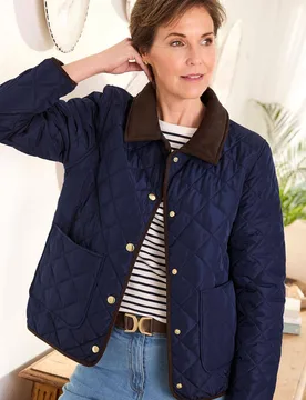 Women's Showerproof Quilted Jacket in Navy Size: 22 - Navy - Size: 22 - Cotton Traders - FashionsVida