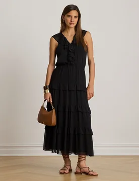 Vestido midi sin mangas con volantes - Lauren Ralph Lauren - FashionsVida