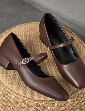 Zapatos de tacón Mary Jane color café marrón con punta cuadrada, vamp bajo, tacón de bloque de 3cm, zapatos de tacón profesional para trabajo, tr - Shein - FashionsVida