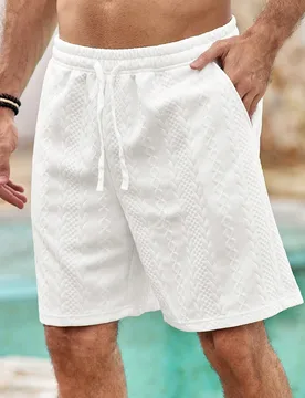 Pantalones cortos blancos lisos para hombres, básicos, con bolsillo, cordón, verano, pantalones cortos, ligeros, transpirables, frescos, casuales, c - Shein - FashionsVida