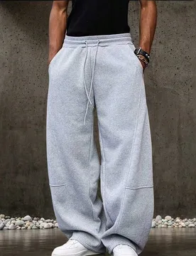 Pantalones Puddle con Patchwork Estilo Callejero Y2K - Pantalones de Chándal de Cintura Alta y Corte Holgado para Hombre, Joggers Negros de Pierna An - Shein - FashionsVida