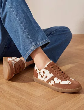 Suede Cow Print Lace Up Trainers Multi female - Jones Bootmaker - FashionsVida