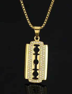 Hip Hop Barber Razor Blade Iced Out Shiny CZ Pendant Gold Color Stainless Steel Zircon Necklace for Men Barbershop Jewelry Gift - Aliexpress - FashionsVida