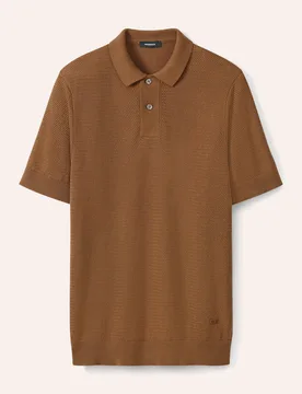 Strickpolo Klimastruktur, normale Größen, Farbe Braun, 58/60, Baumwolle mit kühlendem Leinen angesagter Strukturstrick Herren - Walbusch - FashionsVida