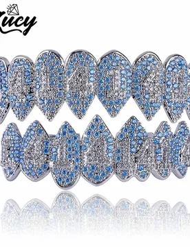 GUCY Iced Out Hip Hop 1414 Teeth Grillz Bling AAA Cubic Zircon Silver Color Eight Top & Bottom Vampire Grills Set For Gift - Aliexpress - FashionsVida