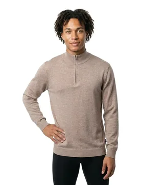 FaÇonnable Pull à Demi-zip Merino Dark Stone Beige S - Façonnable - FashionsVida