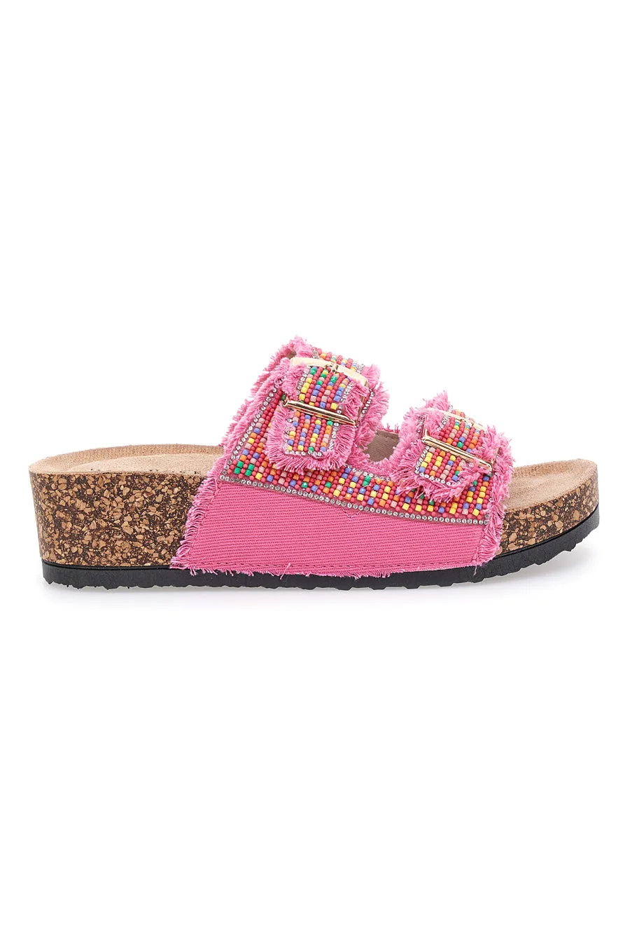 Ciabatte fucsia platform con perline multicolor APY66 36 - DAME ROSE - FashionsVida