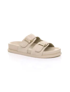 Women's Flatform Double Buckle Footbed Sandals in Beige Size: 4 - Beige - Size: 4 - Ajvani - FashionsVida