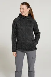 Nevis' Womens Fur Lined Hoodie Full Zip Warm Cosy Jumper Black Cotton - Size 8 Uk