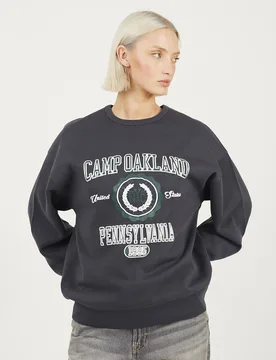 Womens Dark Grey Crew Neck Graphic Print Sweatshirt - Size Small - Brave soul - FashionsVida