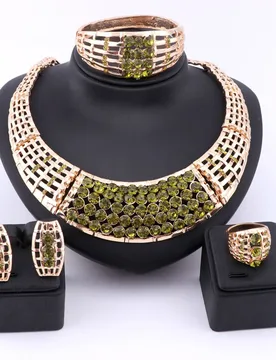 Dubai Gold Color Crystal Necklace Bangle Earrings Ring Sets Nigerian Wedding African Costume Jewelry Set - Aliexpress - FashionsVida
