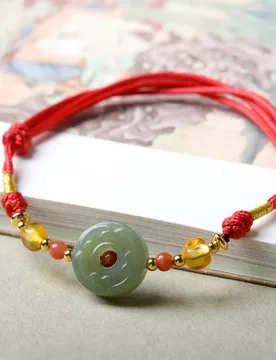 Bracelet Year of the Zodiac, Handmade Woven Hetian Jade Peace Buckle Red String, Gift for Men and Women Coupl - Aliexpress - FashionsVida