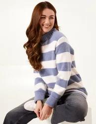 High Neck Striped Jumper - M/L / BLUE - female