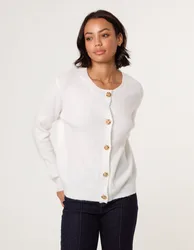 Gold Flower Buttons Cardigan - 18/20 / IVORY - female