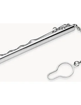 Pasador de corbata liso de metal rodiado - OKsilver - FashionsVida