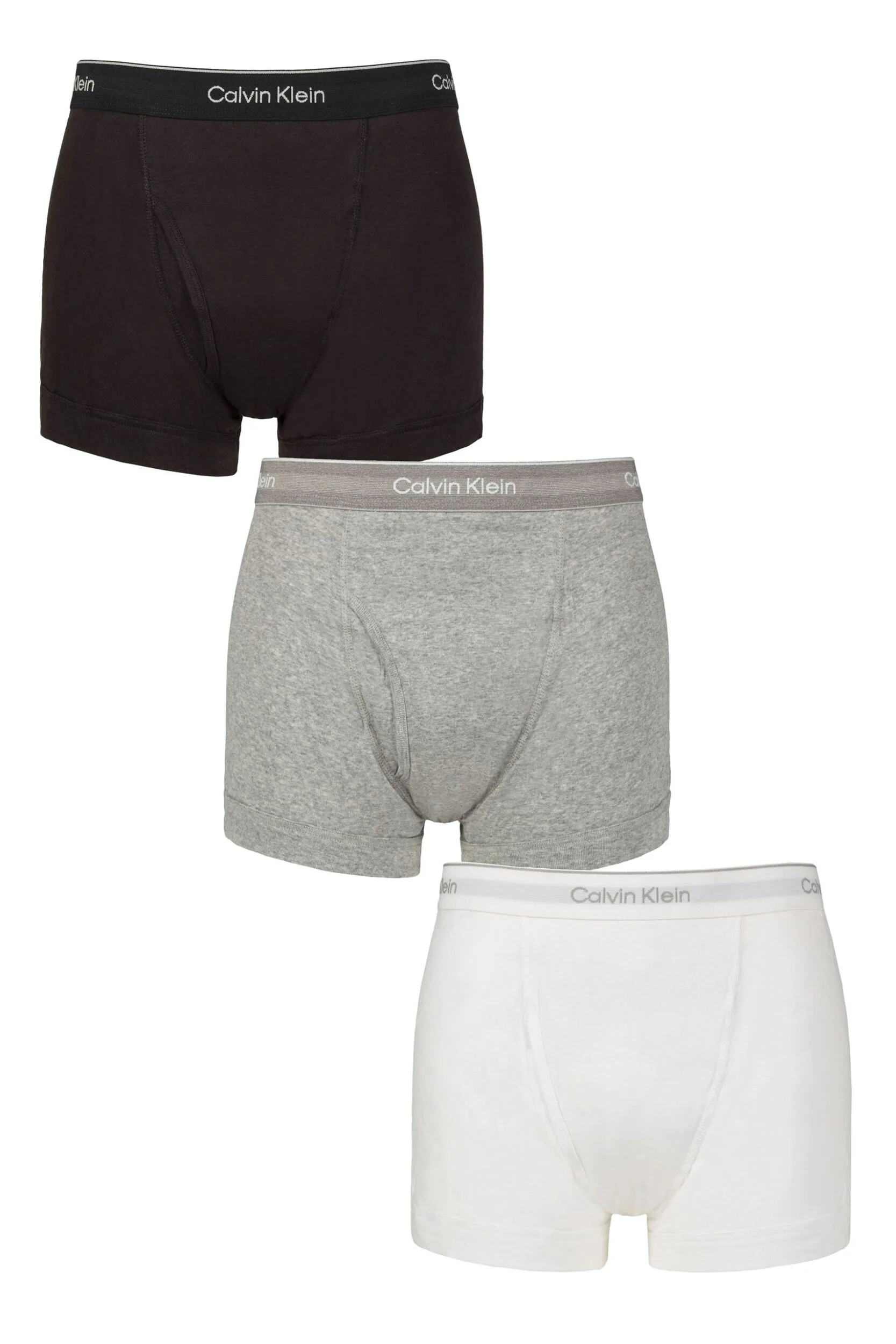 Mens 3 Pack 100% Cotton Trunks Black / Grey Heather / White XL - Assorted - Size: Extra Large - Calvin Klein - FashionsVida