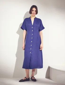 Vestido camisero de lino con manga 3-4 - Woman El Corte Inglés - FashionsVida