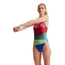 Placement Digital Turnback Swimsuit True Cobalt / Watermelon / Harlequin Green / Sweet Purpl UK 30 Women