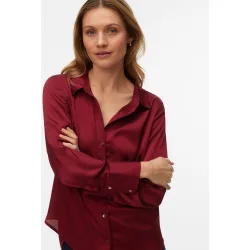 Camisa satinada de mujer cuello pico