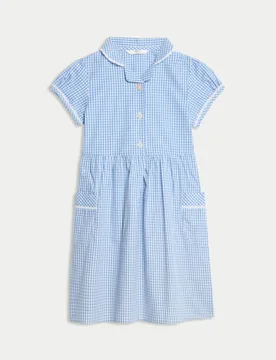 Pure Cotton Gingham School Dress (2-14 Yrs) Light Blue Female - M&S - FashionsVida