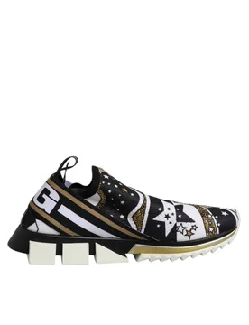 Mens Stars Print Slipon Sneakers - Black Nylon - Size Eu 41 - Dolce & Gabbana - FashionsVida