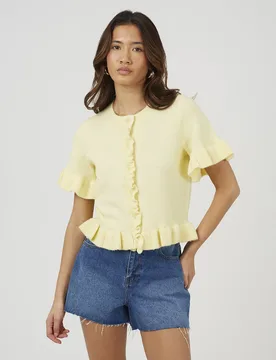 Short Sleeve Womens Cardigan With Frill Hem - - Size: M - Brave soul - FashionsVida