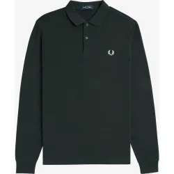 Polo de hombre liso de manga larga en piqué de algodón