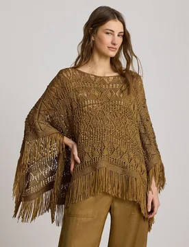 Poncho de mujer de punto con flecos - Lauren Ralph Lauren - FashionsVida