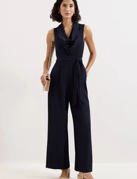 Women's Petite Emry Cowl Neck Wide Leg Jumpsuit in Dark Navy Size: 16 - Dark Navy - Size: 16 - Phase Eight - FashionsVida