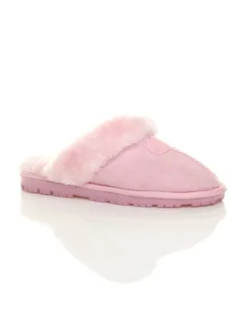 Women's Faux Fur Lined Slip On Memory Foam Mules Slippers in Pink Size: 8 - Pink - Size: 8 - Ajvani - FashionsVida