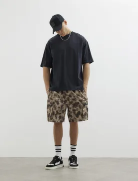 Mens Brown Camouflage Cargo Shorts Cotton - Size X-Small - River Island - FashionsVida