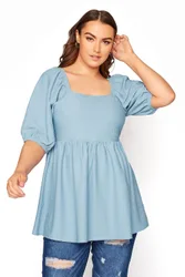 Women's Square Neck Milkmaid Top in Blue Size: 30-32 - Blue - Size: 30-32