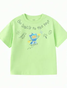 Camiseta de manga corta para niños con estampado de dinosaurios & robots, uso casual - Shein - FashionsVida