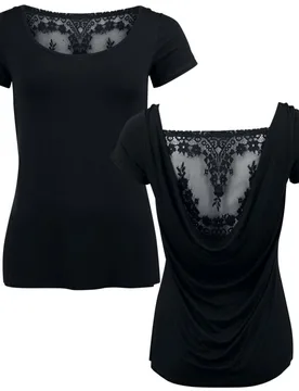 T-Shirt - Essential T-Shirt mit Spitze - S bis XXL - für Damen - Größe XXL - schwarz - Frauen - female - Black Premium by EMP - FashionsVida