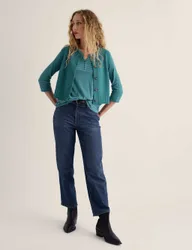 Pure Cotton Striped Notch Neck Top Teal Mix female