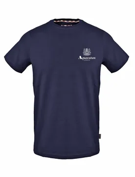 Mens Regular Fit Crew Neck Short Sleeve T-Shirt In Navy - Size Small - Aquascutum - FashionsVida